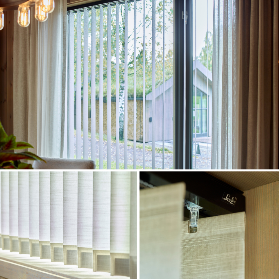 Hytte med lameller som solskjerming