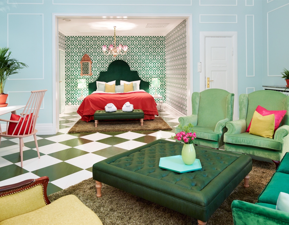 Grand Hotel suite med grønne møbler