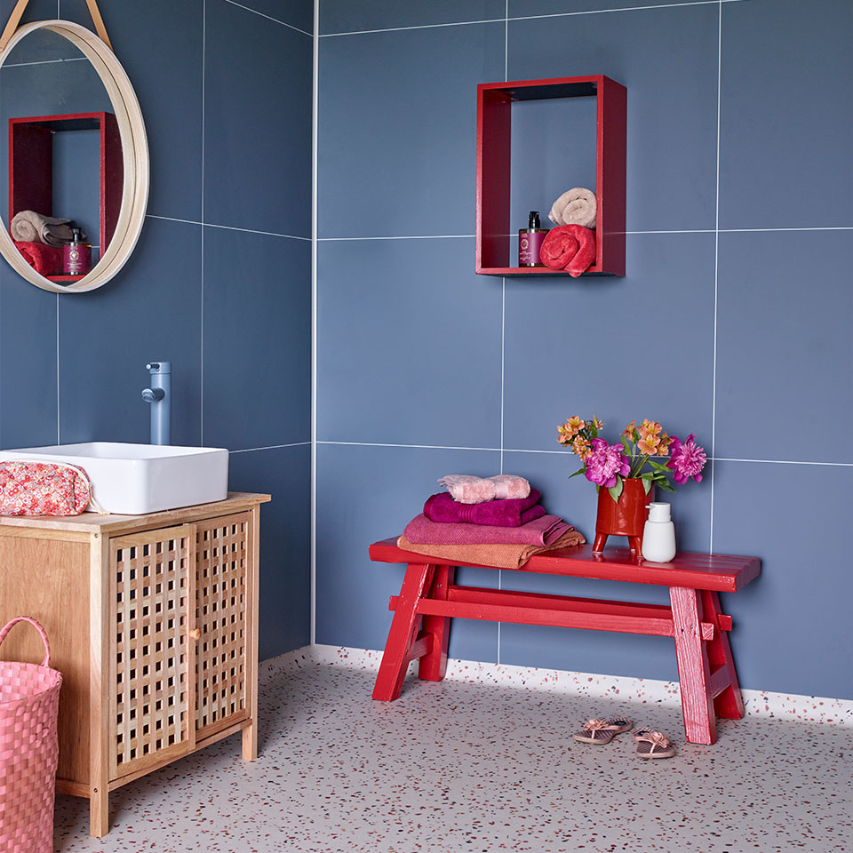 Blå baderomsplater farge