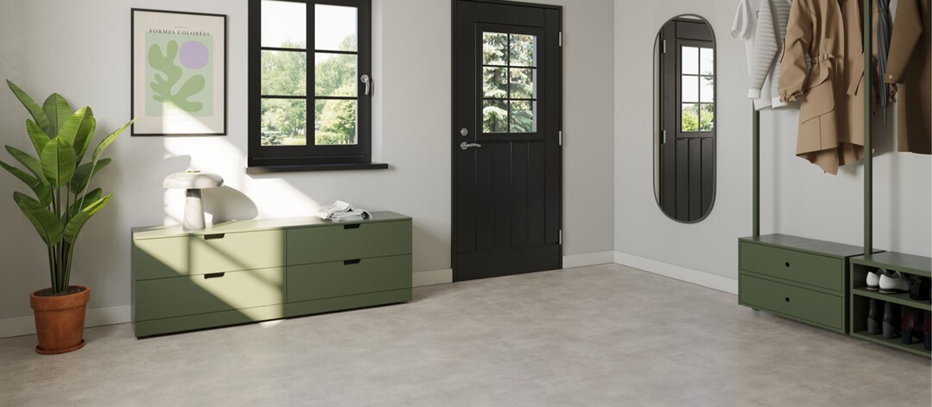 Hvitt kjøkken med vinylgulv