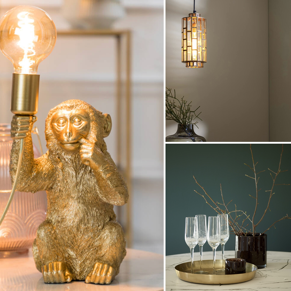 en gull ape lampe
