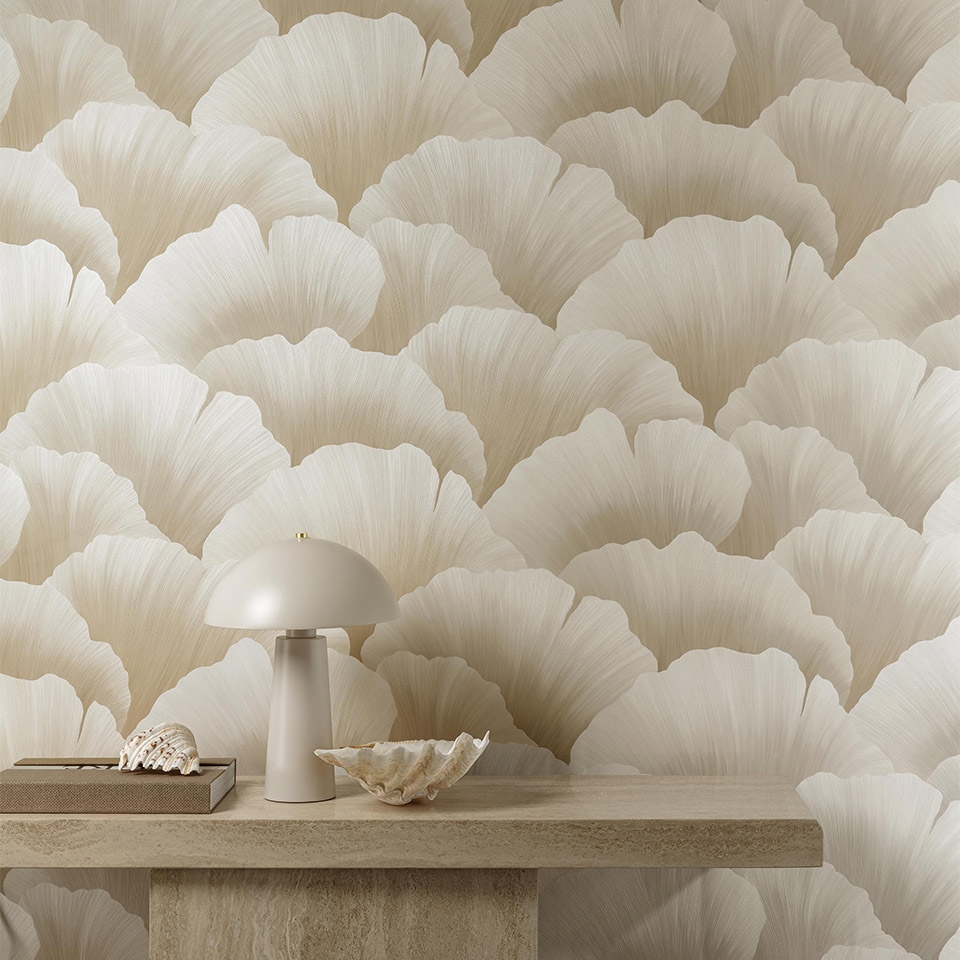 Beige tapet stue