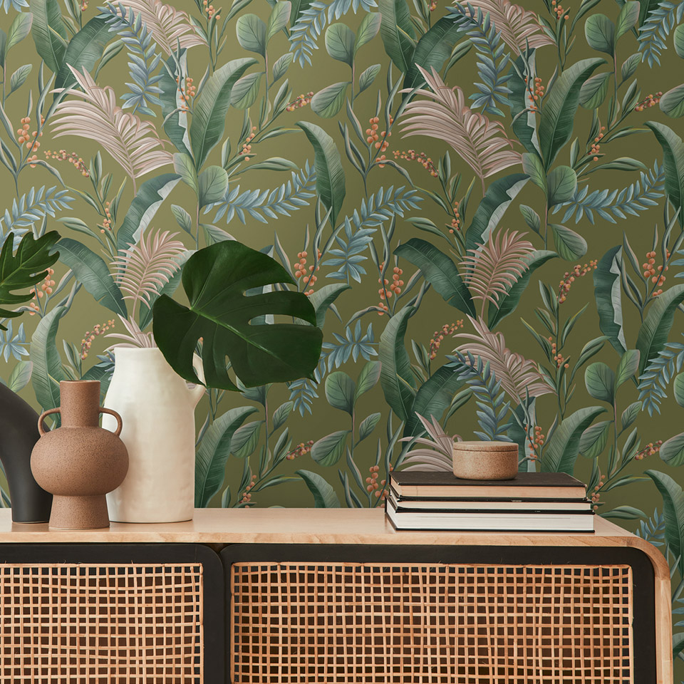 grønn tropisk  tapet
