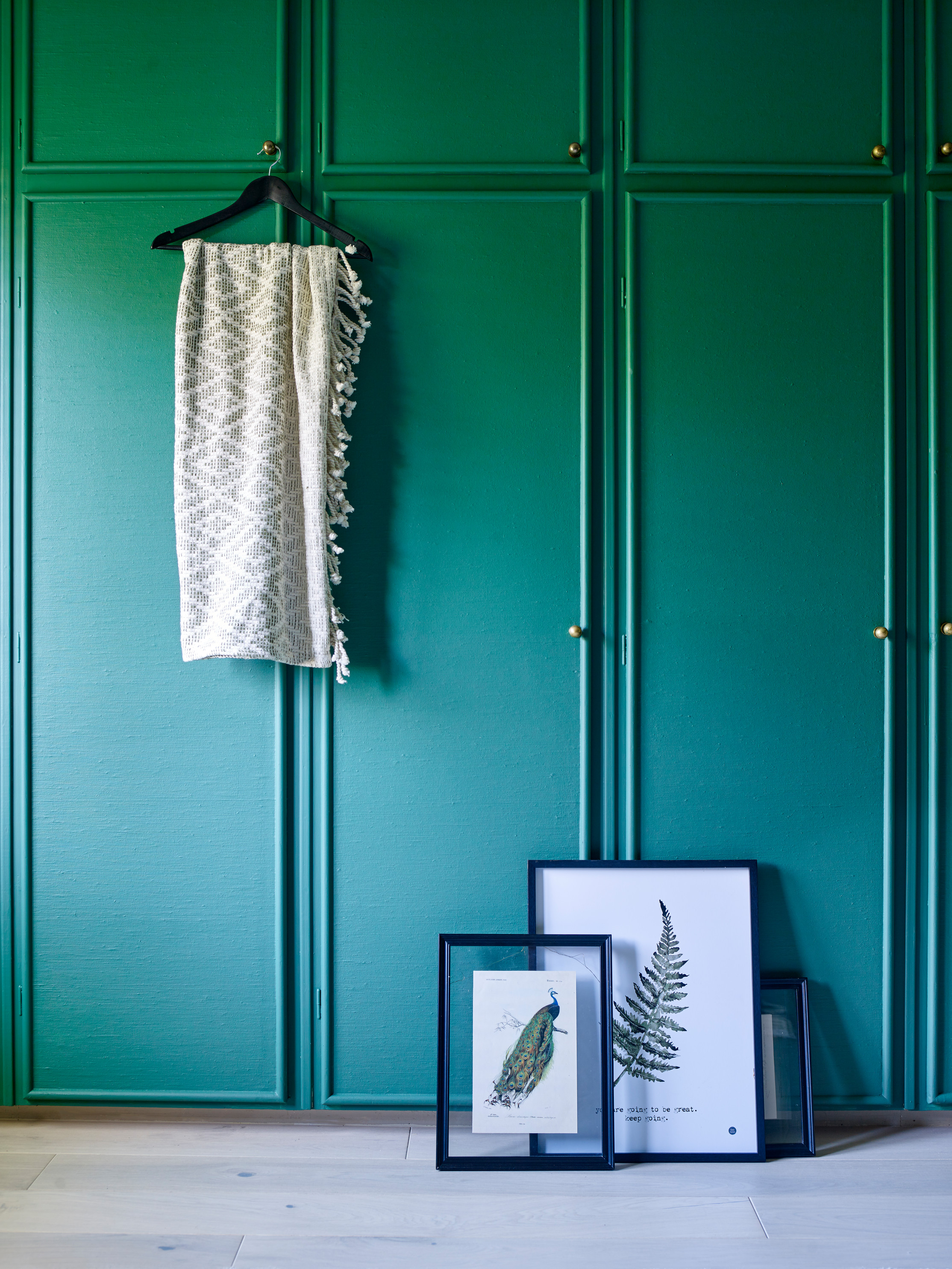 Skapdører malt i grønt med fargen Beatle