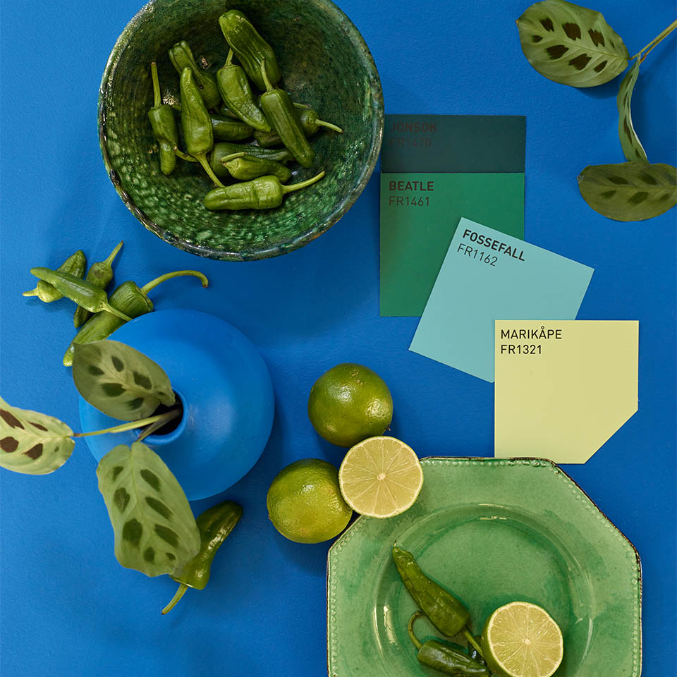 Grønn og blå fargekombinasjon