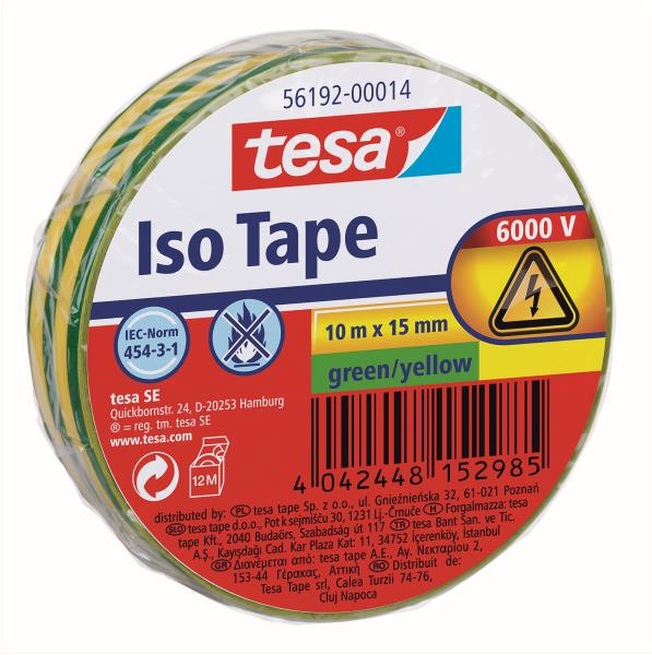 Tesa Elektrotape Gul/Grønn 15 mm x 10 m