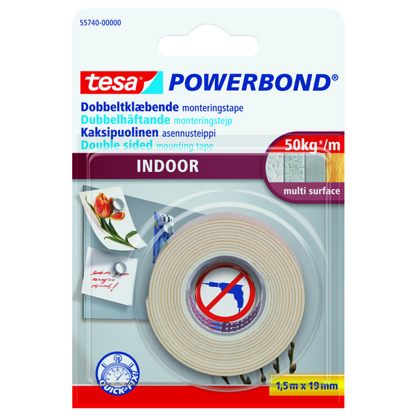 Tesa Dobbelsidigtape Innvendig Hvit 19 mm x 1,5 m
