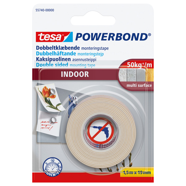 Tesa Dobbelsidigtape Innvendig Hvit 19 mm x 1,5 m
