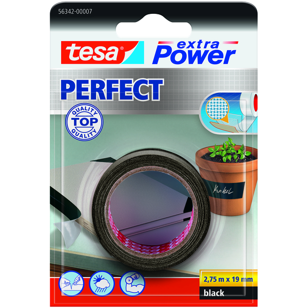 Tesa Lerretstape Ekstra Power Sort 19 mm x 2,75 m