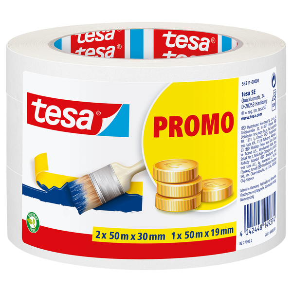 Tesa Maskeringstape Economy Promo 3PK 2x30mm og 1x19mm
