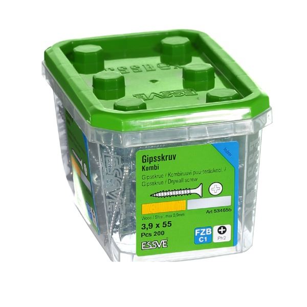 Essve Kombiskrue Gips for tre/stålstender - 3,9X55mm 200stk