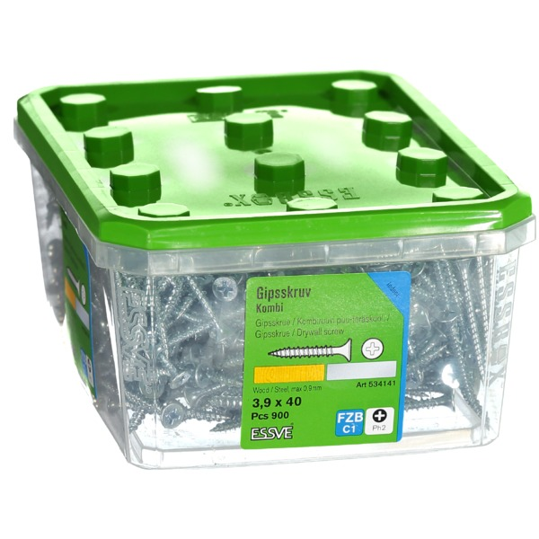 Essve Kombiskrue Gips for tre/stålstender - 3,9X40mm 900stk
