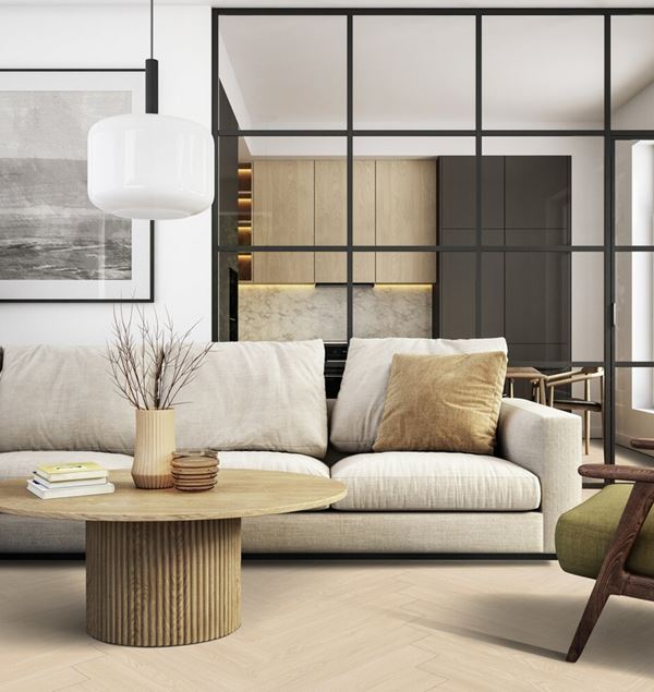 Gerflor Virtuo 55 Rigid Acoustic Blomma Cream Herringbone Klikkvinyl