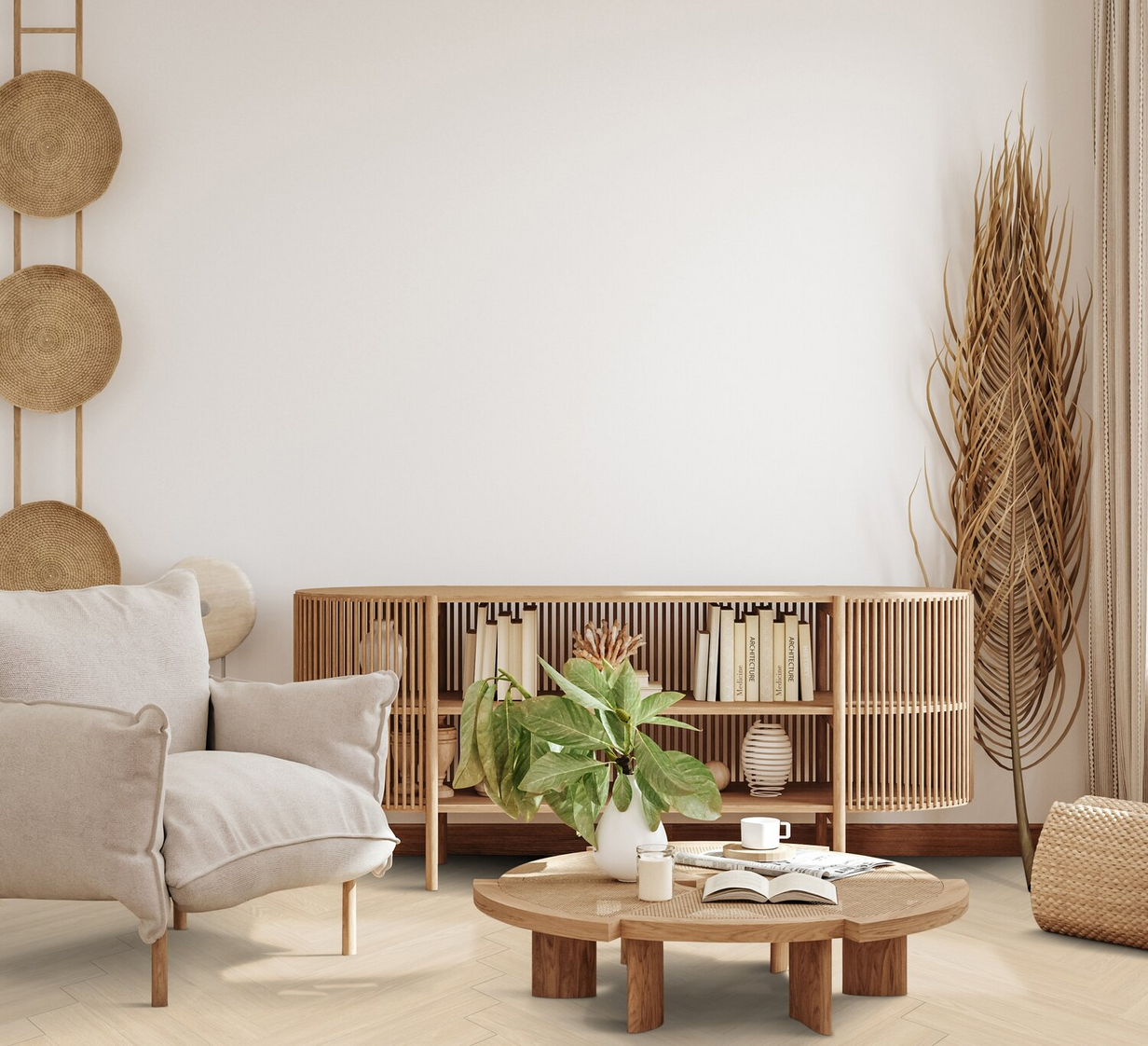 Gerflor Virtuo 55 Rigid Acoustic Blomma Cream Herringbone Klikkvinyl