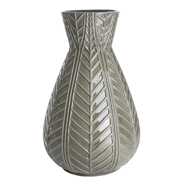 Festival Vase Porselen Bladmønstret Mørk Grønn