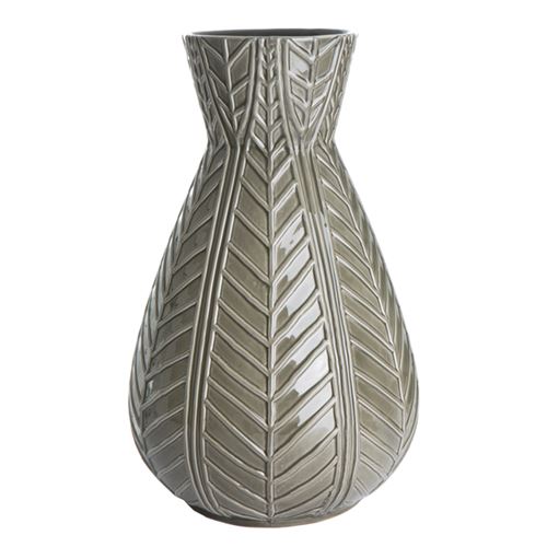 Festival Vase Porselen Bladmønstret Mørk Grønn