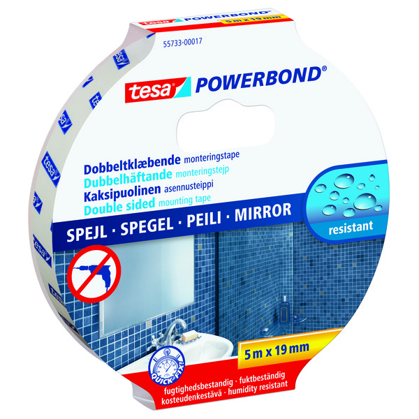 Tesa Dobbelsidigtape Speil Hvit 19 mm x 5 m