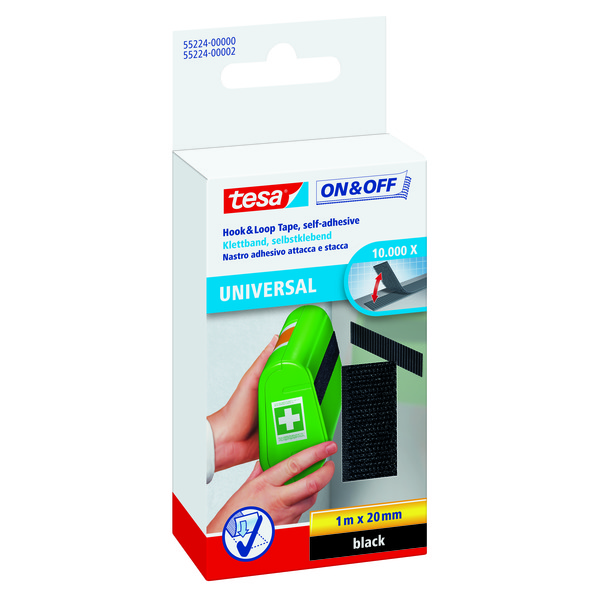 Tesa Borrelåstape Lette Gjenstander Sort 20 mm x 1 m