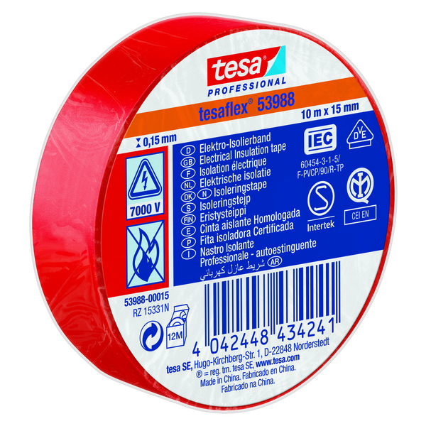 Tesa Elektrotape Rød 15 mm x 10 m