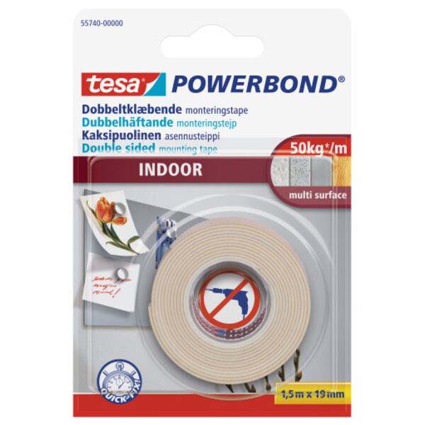 Tesa Dobbelsidigtape Innvendig Hvit 19 mm x 1,5 m