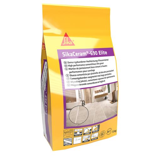 SikaCeram fugemasse 690 Elite Vegg - Gulvfliser Sementbasert 5kg Sølvgrå